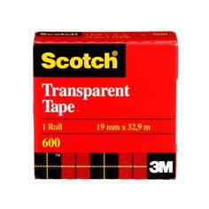 3M Scotch Transparent Film Tape 600, 0.75 inch x 36 yards, clear adhesive tape for packaging and repairs.