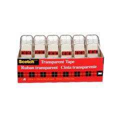 3M Scotch Transparent Film Tape 600 with dispenser, 0.75 inch wide, 36 yards long, ideal for sealing and repairs.
