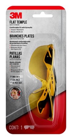 3M 47013H1-DC - 3M Flat Temple Safety Eyewear Black & Yellow Frame Amber Lens 6/Case 3M 7100166607 7100166607 - eGrimesDirect