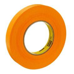 3M Scotch 2525 orange flatback tape, 0.71 inch wide, 60 yards long, shown in a bulk roll for industrial and packaging use.