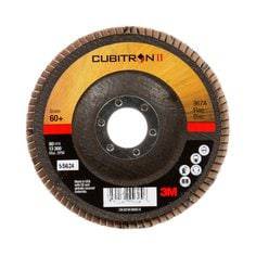 3M Cubitron II Type 29 ceramic alumina flap disc, 4.5-inch x 7/8-inch, 60 grit, flexible abrasive tool for metal grinding.