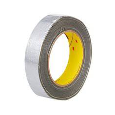 3M 363 high temperature aluminum foil and glass cloth tape in silver, 1 inch by 36 yards, with 7.3 mil thickness.