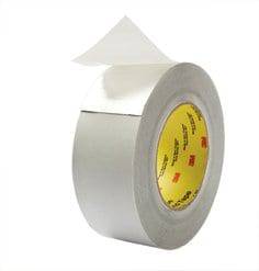 3M aluminum foil tape 427 in silver, 1 inch wide and 60 yards long, with 4.6 mil thickness, shown rolled on a spool.