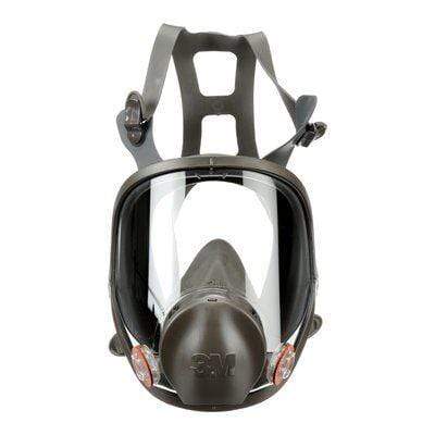 3M 6900 full facepiece reusable respirator in large size, with clear face shield and adjustable head straps for safety.