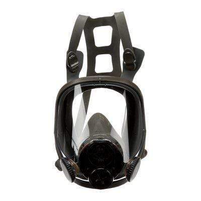 3M 6900DIN full facepiece reusable respirator in large size, with adjustable straps and clear visor for respiratory protection.