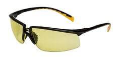 3M Privo protective eyewear with amber anti-fog lenses and black frame, designed for safety and clear vision.