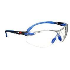 3M Solus protective eyewear with clear Scotchgard anti-fog lens, black and blue safety glasses for workplace protection