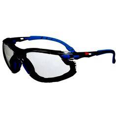 3M Solus S1107SGAF-KT protective eyewear with grey Scotchgard anti-fog lenses, black and blue frame, suitable for indoor and outdoor use.