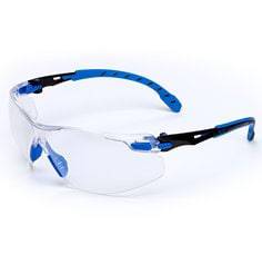 3M Solus S1107SGAF protective glasses with grey Scotchgard anti-fog lens, black and blue frame, indoor and outdoor use