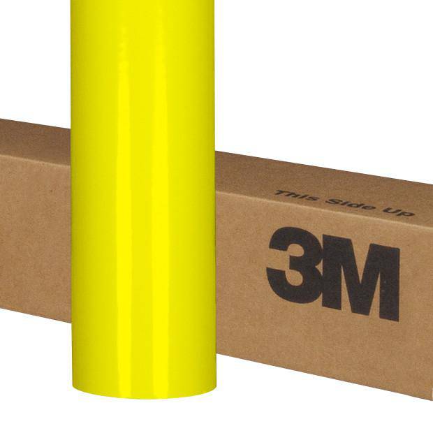 3M Scotchcal graphic film in Lemon Yellow, 50-24, 48-inch x 50-yard roll, used for vibrant visual graphics and signage.