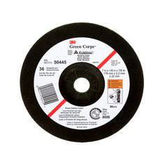 3M Green Corps flexible grinding wheel, 7-inch diameter, 1/8-inch thick, grade 36, designed for metal grinding and surface finishing.