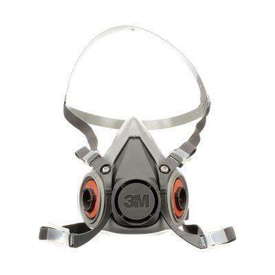 3M 6200 Half Facepiece Reusable Respirator in medium size with adjustable straps and filter ports, designed for respiratory protection.