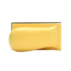 3M Hookit Hand Block measuring 2-3/4 inches by 5 inches, used for sanding and finishing tasks in workshops.