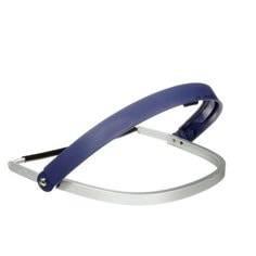 Blue 3M 82520-10000 universal faceshield holder attached to a hard hat, designed for safety and durability.