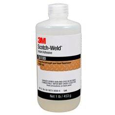 3M Scotch-Weld CA100 instant adhesive in clear, 1 lb (453 g) container for bonding various materials.