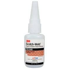 3M Scotch-Weld PR1500-20G instant adhesive in clear for plastic and rubber, 0.71 oz (20 g) bottle with precision applicator.