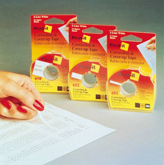 3M Post-it Labeling and Cover-Up Tape roll, 25.4 mm width and 17.78 m length, with yellow label tape on a dispenser.
