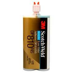 3M Scotch-Weld DP-810NS low odor acrylic adhesive duo-pak in tan, 13.52 fl oz (400 ml) bottle for industrial bonding applications.