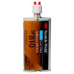 3M Scotch-Weld DP810 low odor acrylic adhesive in tan, 200ml duo-pak, suitable for bonding various materials with minimal odor.