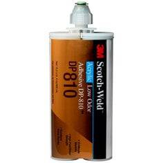 3M Scotch-Weld DP810 low odor acrylic adhesive in tan, 400 ml duo-pak, suitable for bonding various materials with minimal fumes.