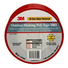 3M 5903-48X54.8-RED outdoor masking poly tape, red color, 1.89 inch by 60 yards, ideal for outdoor masking and surface protection.