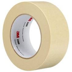 3M Scotch 2308 masking tape in tan, 1.89 inch wide and 60 yards long, shown rolled with tape edges visible.