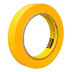 3M Scotch 2460-1X60 gold paint edge masking tape, 1 inch by 60 yards, used for precise painting and masking projects.