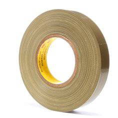 3M Scotch 390 polyethylene-coated cloth masking tape in olive color, 1 inch by 60 yards, shown on a surface.
