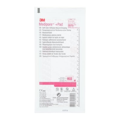 3M Medipore 3570 - Medipore + Pad Soft Cloth Adhesive Wound Dressing Dressing Size 3-1/2 in x 8 in (9 cm x 20 cm) + Pad Size 1-3/4 in x 6 in (4.5 cm x 15 cm) 7000128596