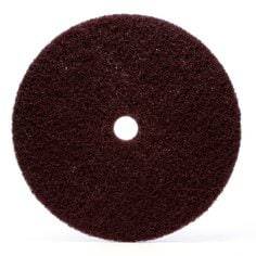 3M Scotch-Brite non-woven discs, high-strength, very fine grit, 12-inch diameter, 3/4 inch thickness, for surface finishing.