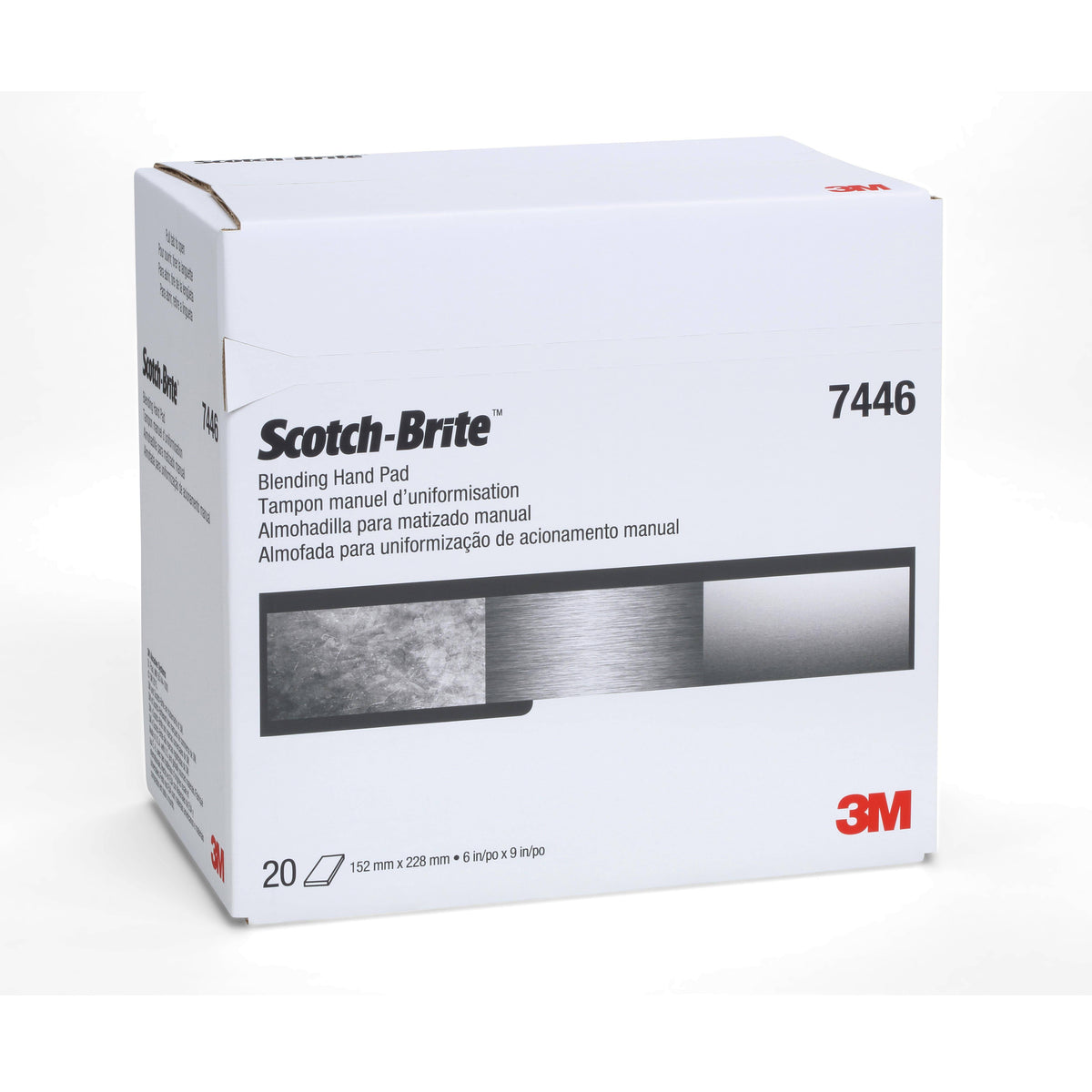 3M Scotch-Brite SB18453 black non-woven pads in a box, measuring 6x9 inches, used for cleaning or surface preparation.