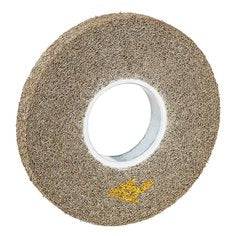 3M Scotch-Brite SB03270 non-woven wheels for cutting and polishing, 6-inch by 1-inch, fine 7A grade for surface finishing.