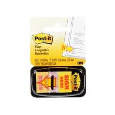 Set of 50 3M Post-it message flags in inchSign Here inch size, featuring bright colors for office organization and marking documents.