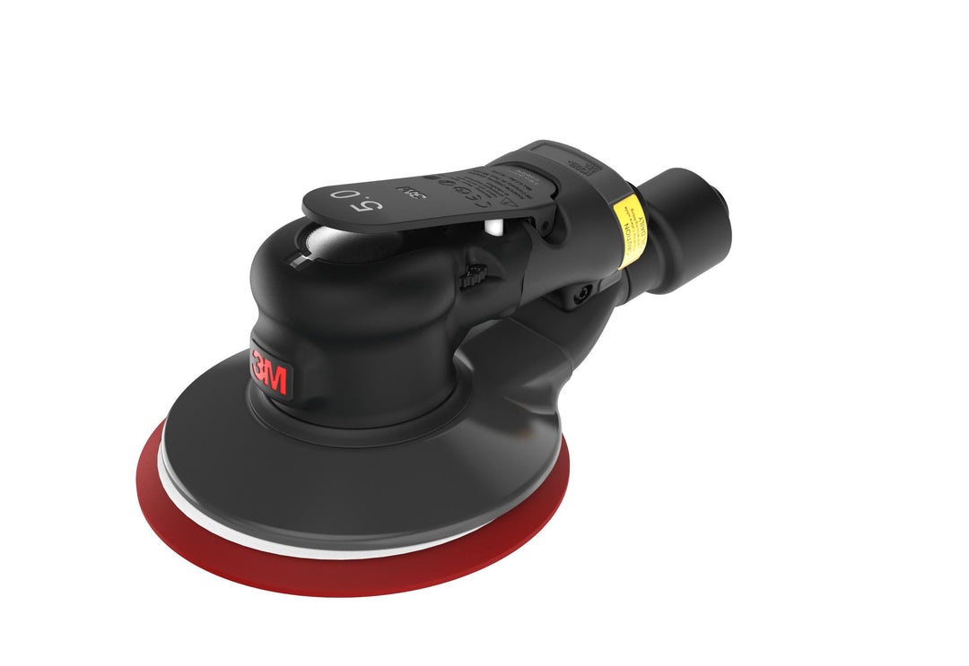 3M Elite Series AB28504 random orbital sander with 5-inch pad and 5/16-inch orbit, designed for central vacuum systems.