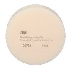 3M 05723 Buff Convoluted Foam Compounding Pad, 9-inch single-sided flat back, shown in a pack of two for car detailing.