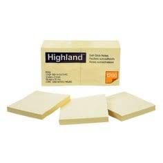 3M Highland 6549Y yellow notes pad with 3-inch by 3-inch sticky notes, 100 sheets per pad, 12 pads per pack.