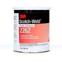 3M Scotch-Weld 2262 clear plastic adhesive in a 1-quart container, suitable for bonding various plastics and durable repairs.