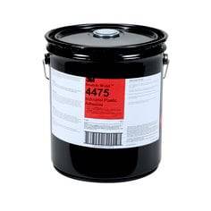 3M Scotch-Weld 4475 industrial plastic adhesive in clear, 5-gallon (19L) container, suitable for bonding various plastics.
