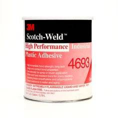 3M Scotch-Weld 4693 industrial plastic adhesive in light amber, 1-gallon container, high-performance bonding for plastics.