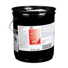 3M Scotch-Weld 4693 high-performance industrial plastic adhesive in light amber, 5-gallon container for strong bonding.