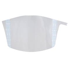 Clear peel-off visor covers for 3M Versaflo M-926 powered respirator, shown in a case of 40 covers.