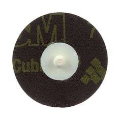 3M 3-inch orange Roloc cloth disc with 120 grit ceramic alumina for quickchange surface grinding and finishing.