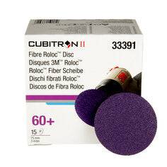 3M Cubitron II Roloc Fibre Disc 60+, 3-inch quick-change abrasive disc for grinding and finishing applications.