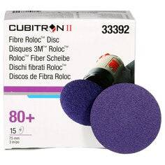 3M Cubitron II Roloc Fibre Disc 80+, quickchange 3-inch abrasive disc for grinding and surface finishing.