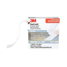 Clear 3M Dual Lock MP3560-1X4.9 reclosable fastener, 1 inch by 5 yards, with textured plastic hooks for secure bonding.
