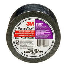 3M Venture 1507-G805 silver reflective tape, 72 mm by 55 m, shown on a roll, designed for line setting and safety marking.
