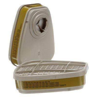 3M 6006 multi-gas and vapour respirator cartridge for protective mask, shown in a close-up image.