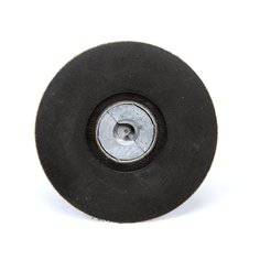 3M Roloc disc pad for quick change, 3-inch medium grit, compatible with Roloc discs, shown with attached disc for surface grinding.
