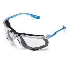 3M Virtua safety glasses with clear anti-fog lens, foam gasket, and cord control system, designed for protective eyewear.