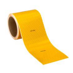 3M Diamond Grade 983-21 FRA rail car safety tape in fluorescent yellow, 4 inches by 50 yards, edge sealed for visibility.
